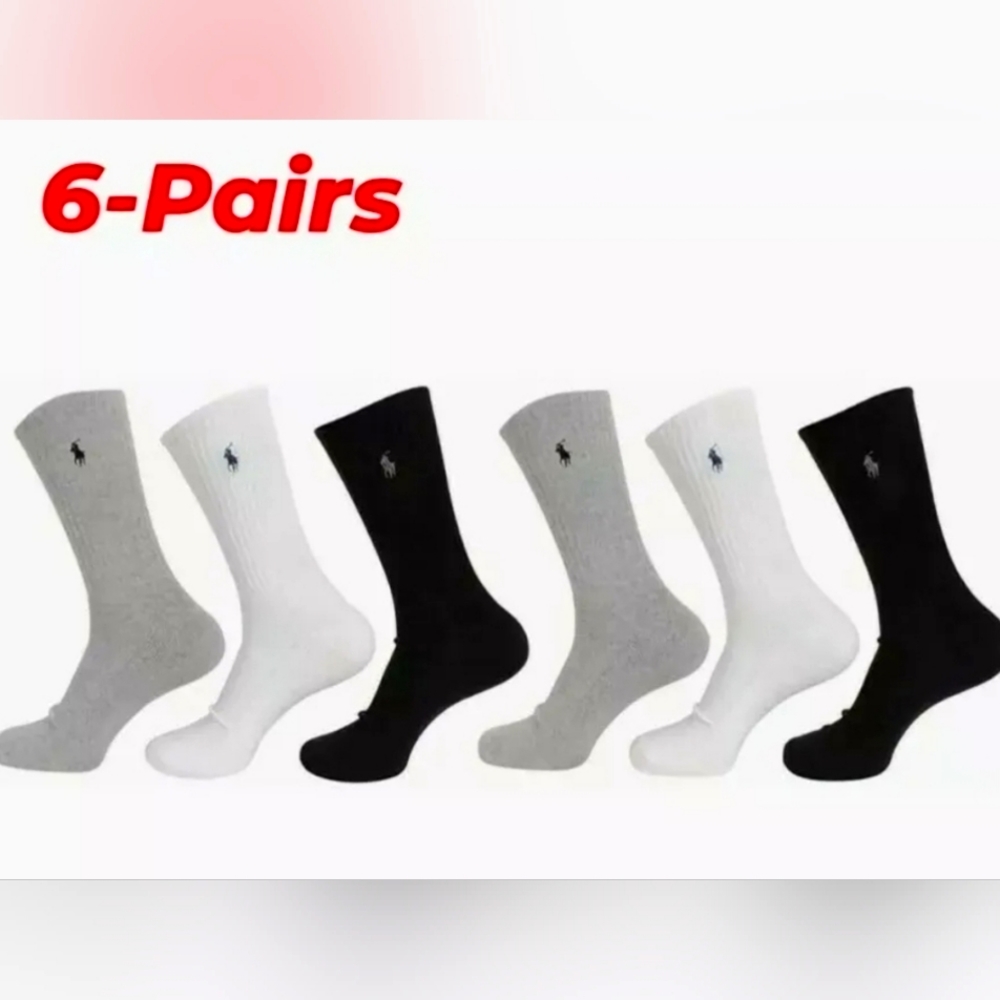 Polo Ralph Lauren Classic Sport Crew Black / White / Gray 6-Pair Crew Socks